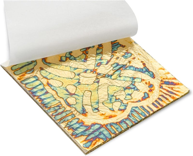 Sekonow Variegated Gold Leaf Sheets 50pcs, Colorful Imitation Gold Foil Sheets Paper Booklet for Art Craft Painting Gilding Decoration, 5.5" x 5.5", Heart - Image 1
